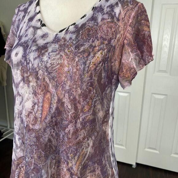 VTG Fairy Grunge Light Pink Purple Micro Mesh Flowy Asymmetric Top Blouse S - Picture 2 of 7